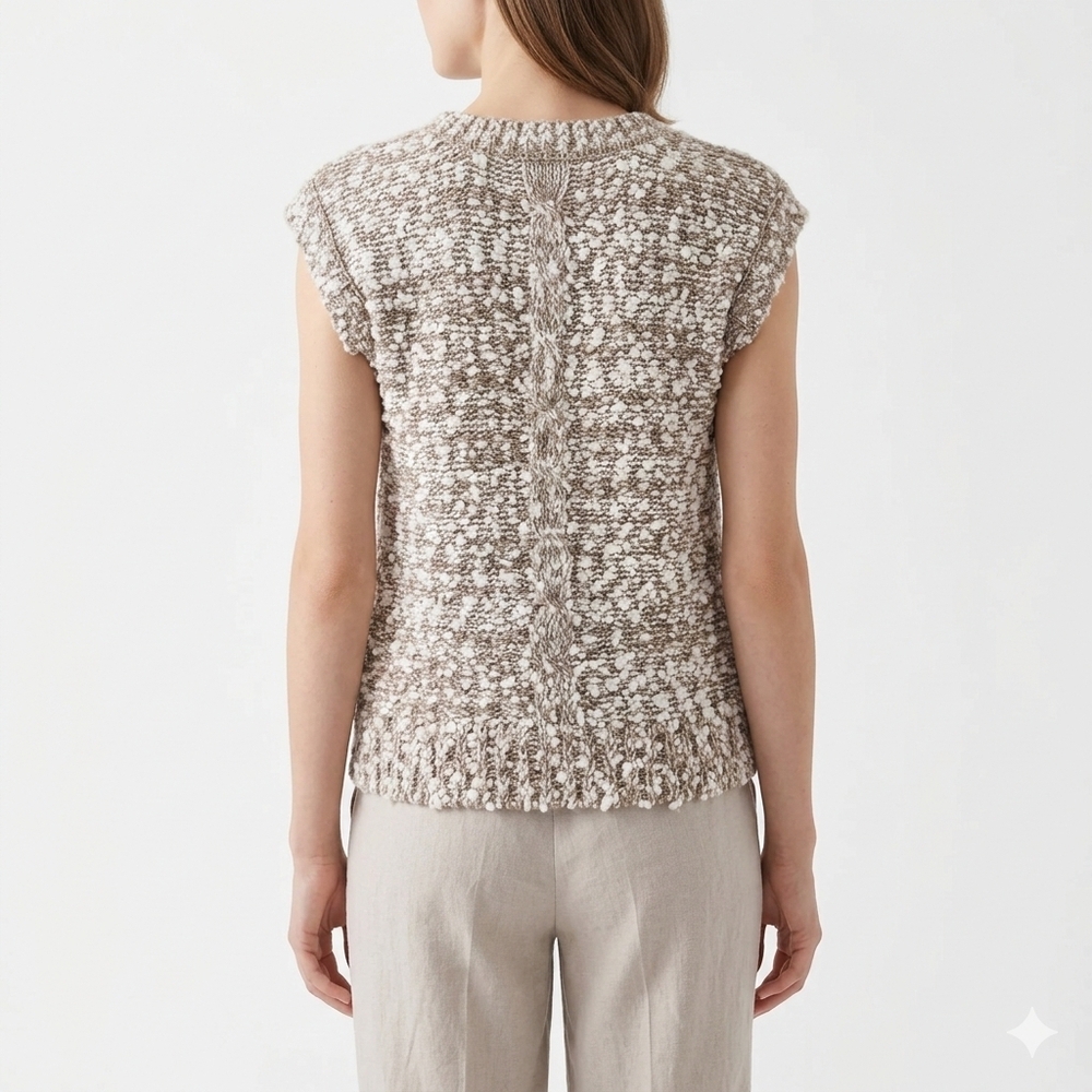 Vintage Braxton Brand Chunky Knit Sweater Vest Medium Cream Brown Marled Cable - Picture 2 of 10